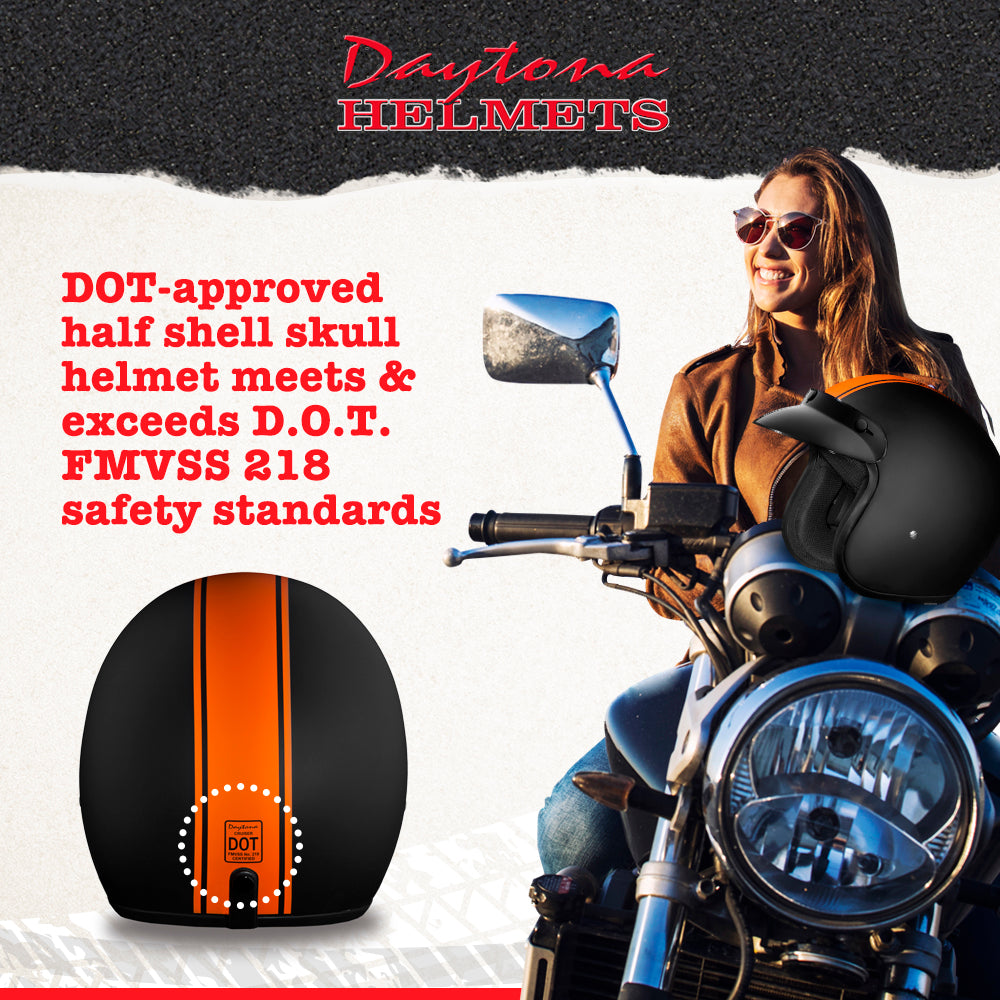 cool motorcycle half helmet pinstripe Daytona Cruiser Helmet Orange Pin Stripe (Size: 2XL)